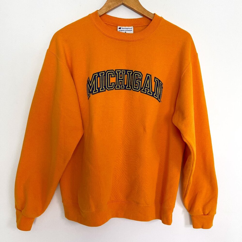 Champion Authentic Athleticwear MICHIGAN Yellow Men Pullover Sweatshirt Size M